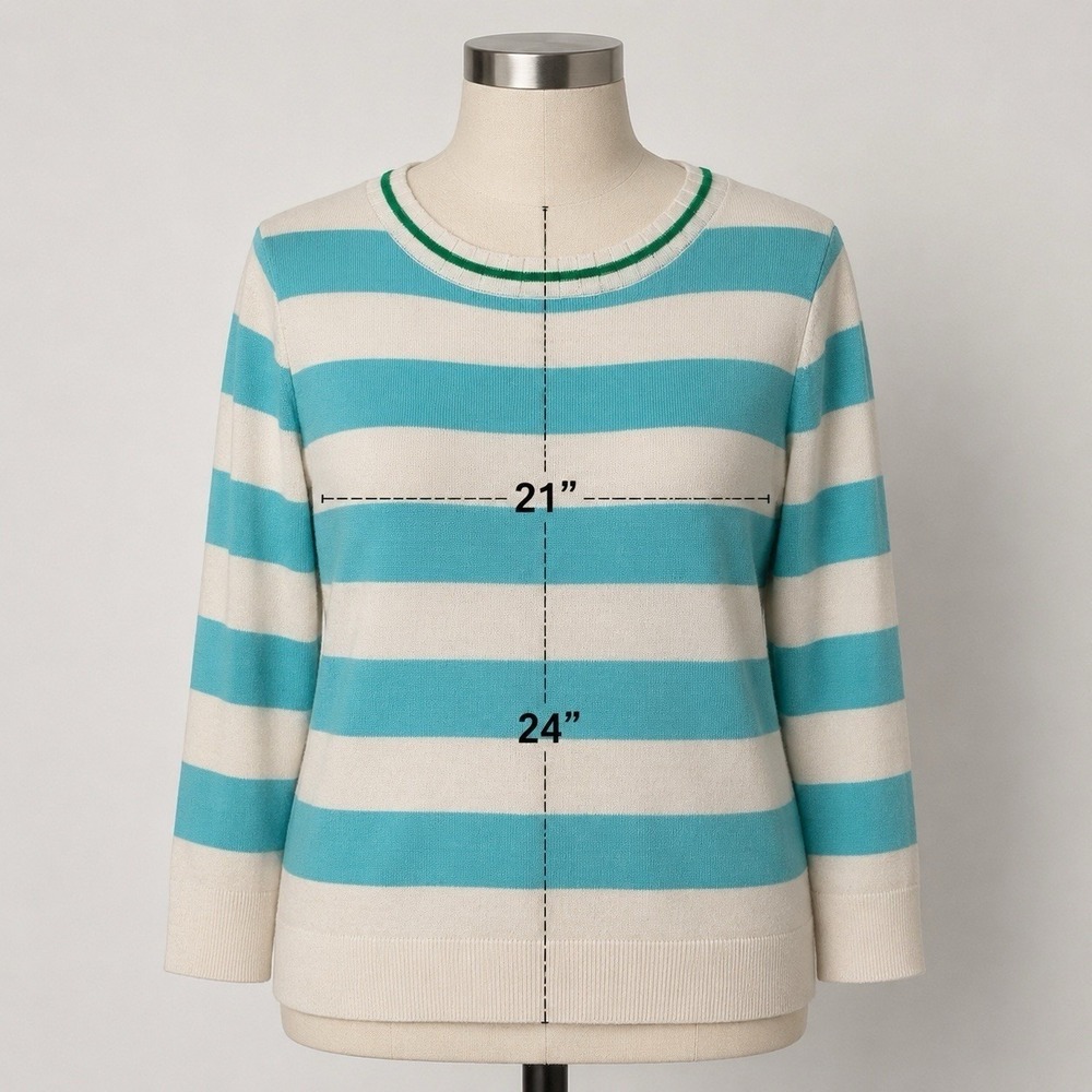 Talbots Women's L Blue White Green Striped Knit Crewneck Pullover Sweater - Picture 5 of 6